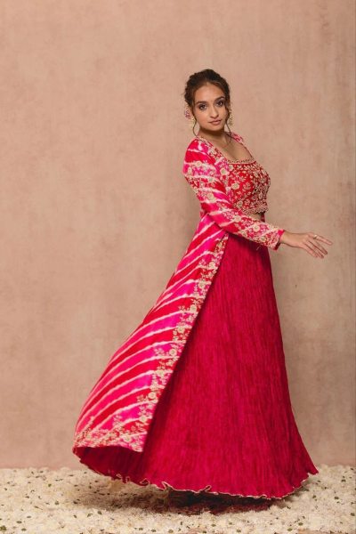 Party Wear Georgette Shrug Lehenga With Koti Ready To Wear Collection