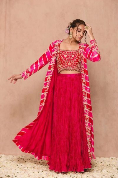 Party Wear Georgette Shrug Lehenga With Koti Ready To Wear Collection