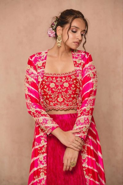 Party Wear Georgette Shrug Lehenga With Koti Ready To Wear Collection