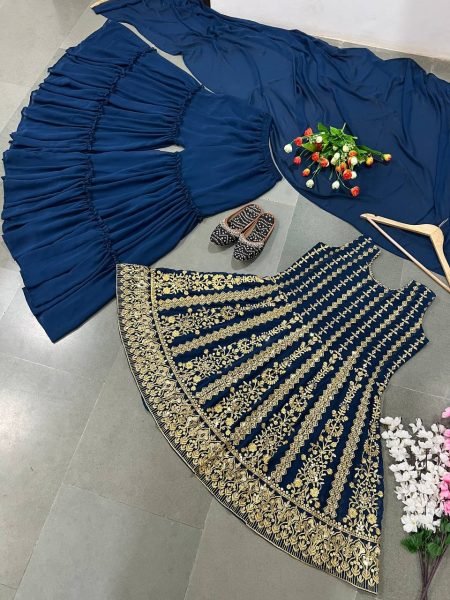 Party Wear Heavy Embroidery Sequence Work Sharara Set  Ready To Wear Collection