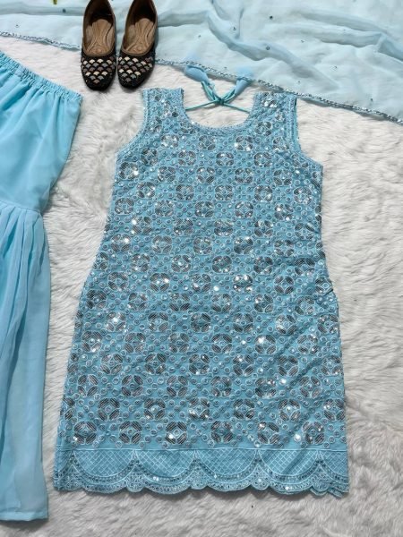 Party Wear Heavy Georgette Sequence Work Sharara Set  3 Piece Kurti Set