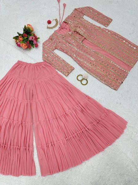 Party Wear Light Pink Fox Georgette Sarara Set  Sharara Set