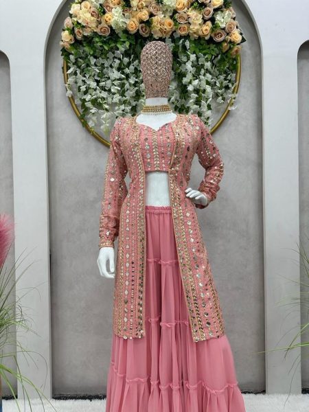 Party Wear Light Pink Fox Georgette Sarara Set  Sharara Set