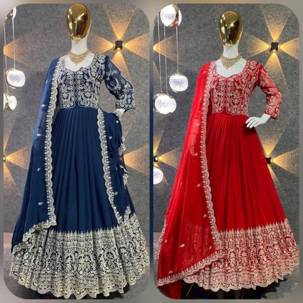 Party Wear Look Designer Fox Georgette Embroidery Gown With Dupatta Ready To Wear Collection