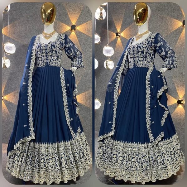 Party Wear Look Designer Fox Georgette Embroidery Gown With Dupatta Ready To Wear Collection