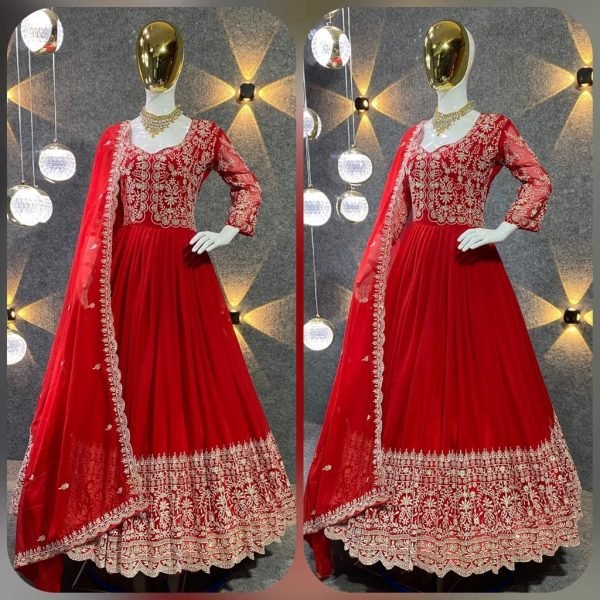 Party Wear Look Designer Fox Georgette Embroidery Gown With Dupatta Ready To Wear Collection