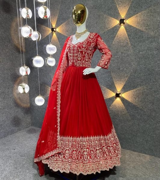 Party Wear Look Designer Fox Georgette Embroidery Gown With Dupatta Ready To Wear Collection
