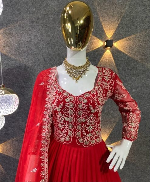 Party Wear Look Designer Fox Georgette Embroidery Gown With Dupatta Ready To Wear Collection