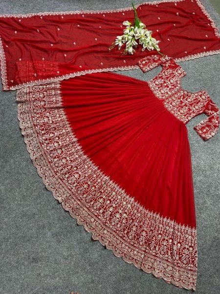 Party Wear Look Designer Fox Georgette Embroidery Gown With Dupatta Ready To Wear Collection