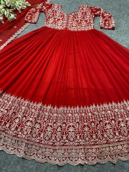 Party Wear Look Designer Fox Georgette Embroidery Gown With Dupatta Ready To Wear Collection