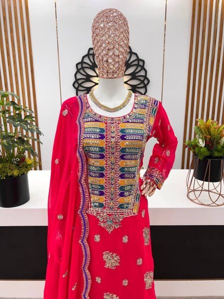  Party Wear Look Fancy Georgette With Embroidery Work Suits  Ready To Wear Collection