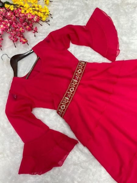 Party Wear Look Georgette Gown With Fancy Belt  Ready To Wear Collection