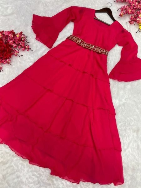 Party Wear Look Georgette Gown With Fancy Belt  Ready To Wear Collection