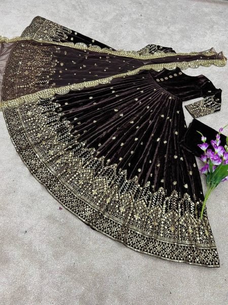  Party Wear Look Heavy Viscos Velvet With Heavy Embroidery Work Gown With Dupatta  Ready To Wear Collection