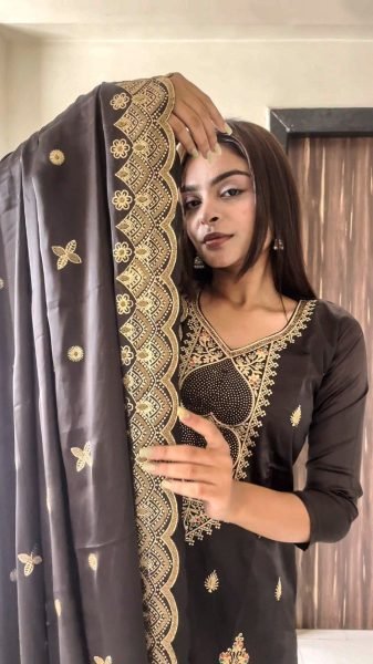 Party Wear Malay Satin Silk Kurti With Satin Silk Dupatta Ready To Wear Collection