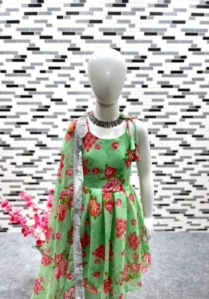 Party Wear Pure Soft Fox Georgette Kids Anarkali Set  Girls Wear