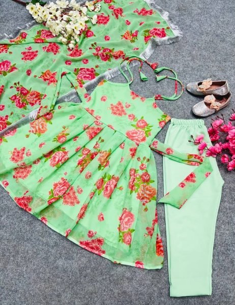 Party Wear Pure Soft Fox Georgette Kids Anarkali Set  Girls Wear