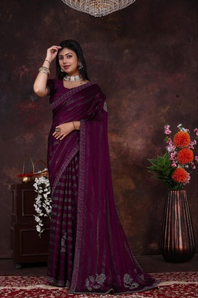 Party Wear Silk Georgette Saree For Women Silk Sarees Wholesale