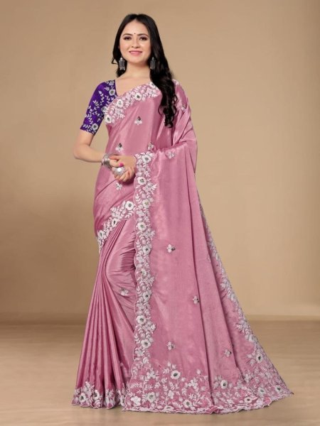 Party Wear Soft chinon silk Saree Silk Sarees Wholesale