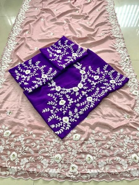 Party Wear Soft chinon silk Saree Silk Sarees Wholesale