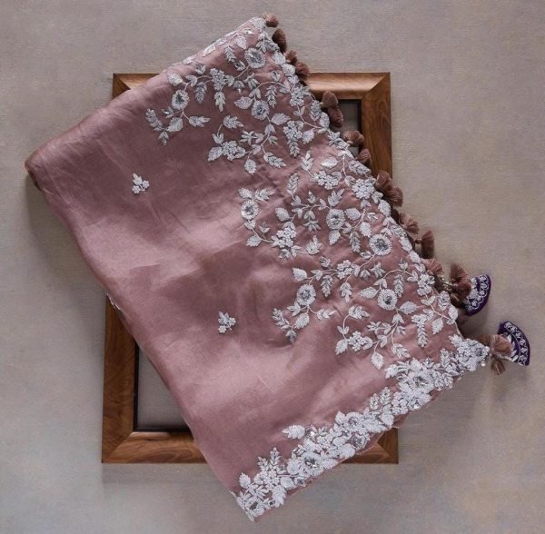 Party Wear Soft chinon silk Saree Silk Sarees Wholesale
