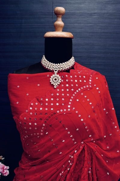 Party Wear Soft Georgette Sequence Work Saree  Georgette Sarees Wholesale