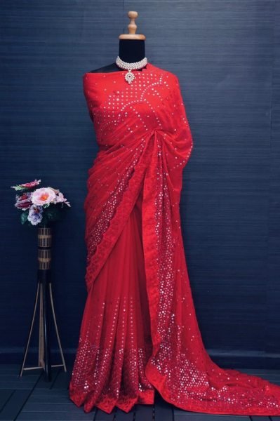 Party Wear Soft Georgette Sequence Work Saree  Georgette Sarees Wholesale