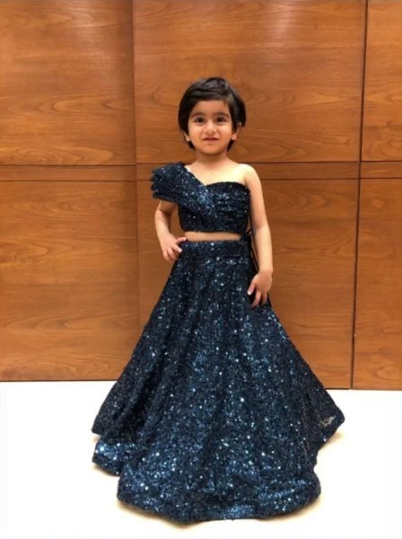 Party Wear Soft Net Crop Top   Lehenga With One Side Shoulder Pattern  Girls Wear