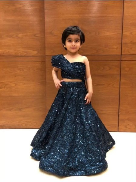 Party Wear Soft Net Crop Top   Lehenga With One Side Shoulder Pattern  Girls Wear
