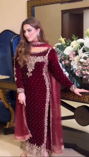 Party Wear Viscose Velvet With Embroidery Sequence Work  Ready To Wear Collection