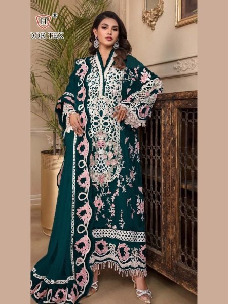 Partywear Bottle Green Georgette Pakistani Suit With Dupatta & Luxe Detailing
