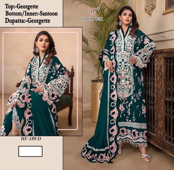 Partywear Bottle Green Georgette Pakistani Suit With Dupatta & Luxe Detailing Pakistani Suits Wholesale