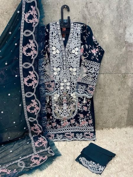 Partywear Bottle Green Georgette Pakistani Suit With Dupatta & Luxe Detailing Pakistani Suits Wholesale