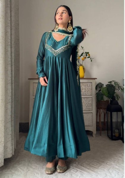 Partywear Georgette Anarkali  Suit Set With Bottom With Dupatta India Women's Wear  Anarkali Kurtis 
