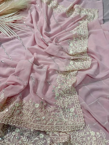 Pastel Fox Georgette Saree Thread and Sequin Embroidery for Summer Georgette Sarees Wholesale