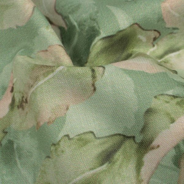 Pastel Green And Salmon Peach Leaf Pattern Georgette  Digital Print  Digital print 