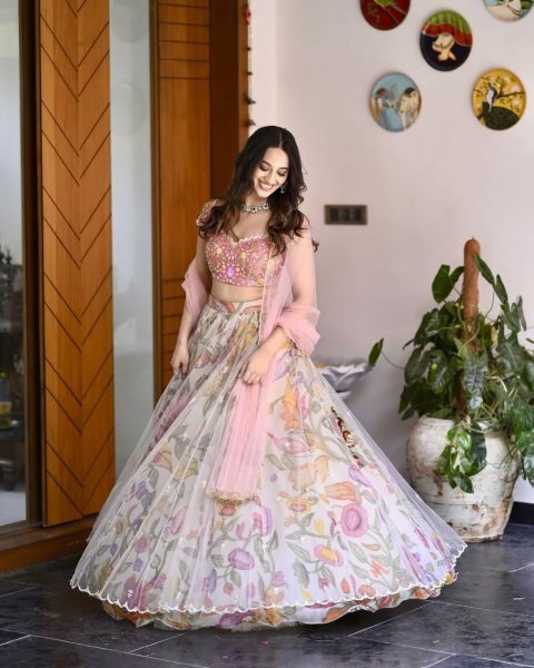 Pastel Pink Chinon Silk Lehenga with Embroidered Blouse & Net Dupatta Party Perfect Designer Lehenga Choli