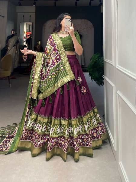 Patola Printed Tussar Silk Lehenga Choli Set Navratri Lehnega Choli