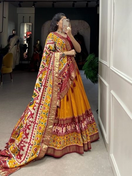 Patola Printed Tussar Silk Lehenga Choli Set Navratri Lehnega Choli