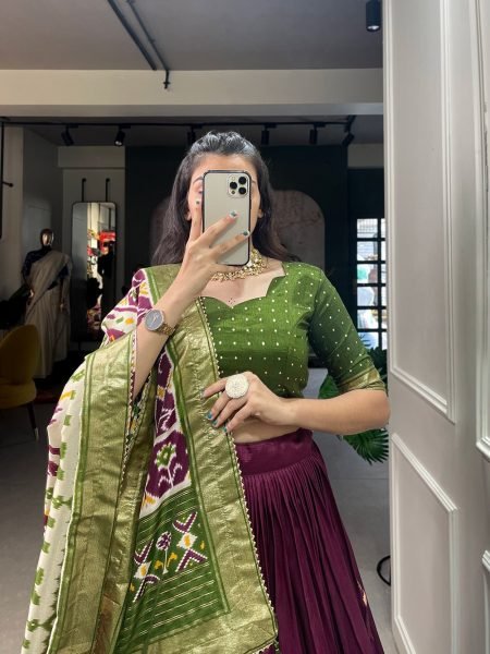 Patola Printed Tussar Silk Lehenga Choli Set Navratri Lehnega Choli