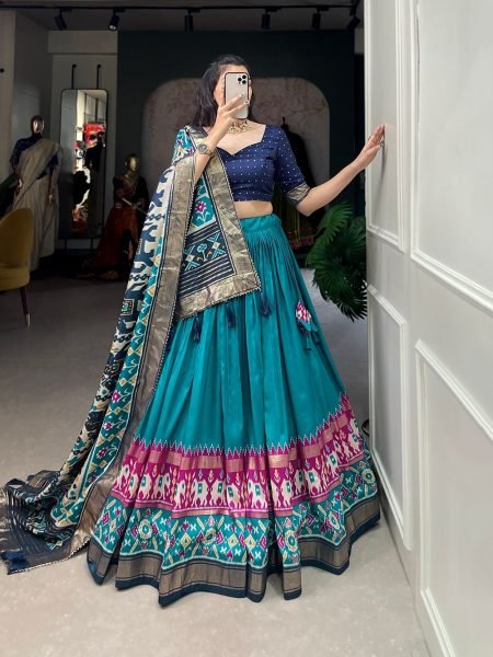 Patola Printed Tussar Silk Lehenga Choli Set Navratri Lehnega Choli