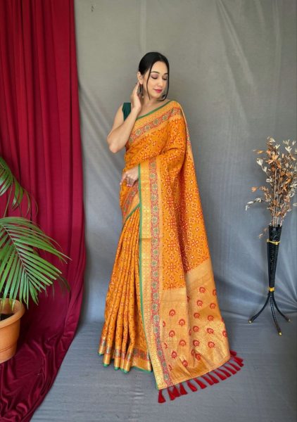 Patola Silk With Gold Zari Zigzag Weaving Saree  Patola Silk Sarees Wholesale