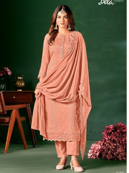 Peach Blush Chinon Suit with Swarovski & Scallop Detailing Perfect for Morning Functions  Embroidery Suits Wholesale