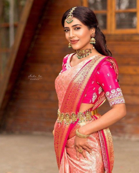 Peach Pink Lichi Silk Saree with Golden Zari and Rich Jacquard Pallu Perfect Wedding Wear South Indian Saree 