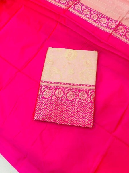 Peach Pink Lichi Silk Saree with Golden Zari and Rich Jacquard Pallu Perfect Wedding Wear South Indian Saree 