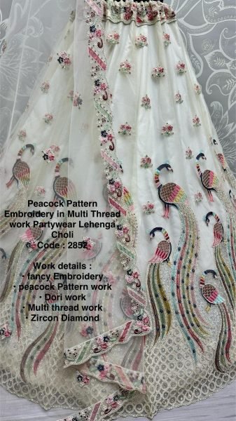 Peacock Pattern Multi-Thread Embroidered Net Lehenga Choli 2025 Partywear Collection from Surat Manufacturer Bridal Lehenga Choli