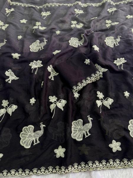 Peacock Star Georgette Saree with Multi Embroidery Work Georgette Sarees Wholesale