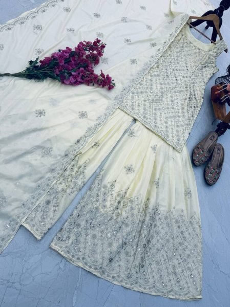 Pearl Glow Crape Palazzo Set with Sequin Work Perfect for Engagement Evenings  Ready To Wear Collection