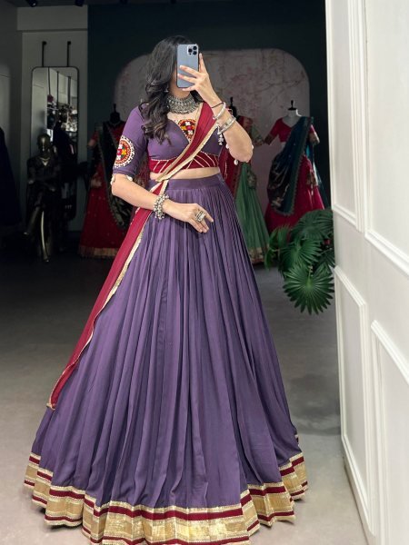 Perfect for Garba Nights Wine Purple Rayon Lehenga with Gamthi Blouse for Festive Twirls 