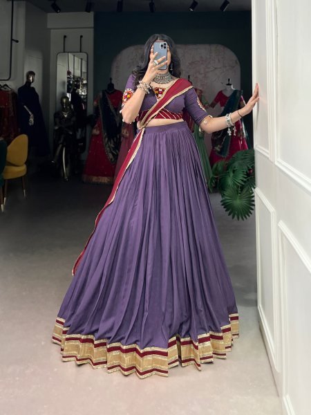Perfect for Garba Nights Wine Purple Rayon Lehenga with Gamthi Blouse for Festive Twirls Navratri Lehnega Choli